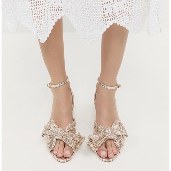Loeffler Randall Dahlia Pleated Bow Heel Sandal in Champagne 6 - Picture 4 of 4